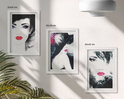 Framed triptych Painted portraits of women with expressive lips
