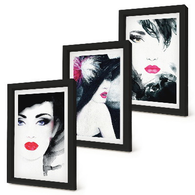 Framed triptych Painted portraits of women with expressive lips