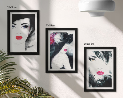 Framed triptych Painted portraits of women with expressive lips