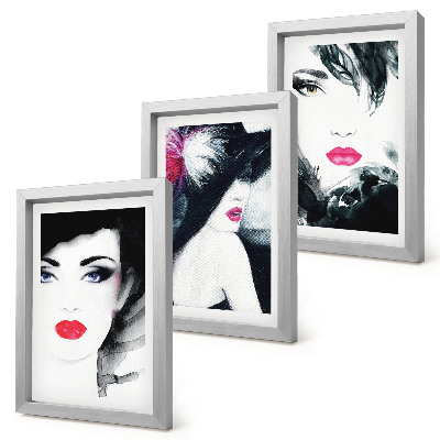 Framed triptych Painted portraits of women with expressive lips
