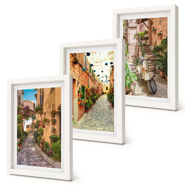 3-piece wall art set Charming streets with flowers in an Italian atmosphere
