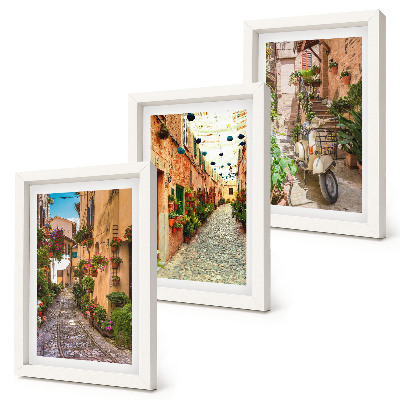 3-piece wall art set Charming streets with flowers in an Italian atmosphere
