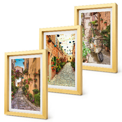 3-piece wall art set Charming streets with flowers in an Italian atmosphere