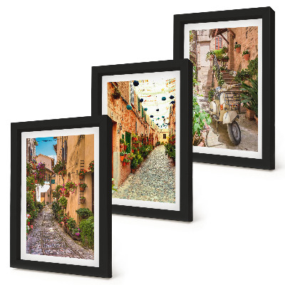 3-piece wall art set Charming streets with flowers in an Italian atmosphere