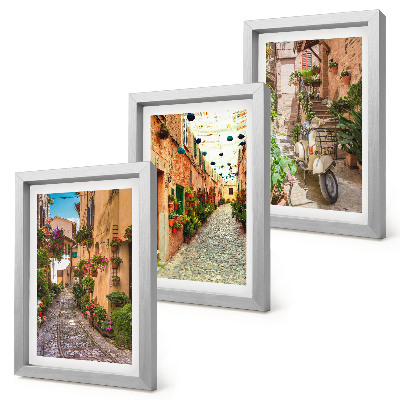 3-piece wall art set Charming streets with flowers in an Italian atmosphere