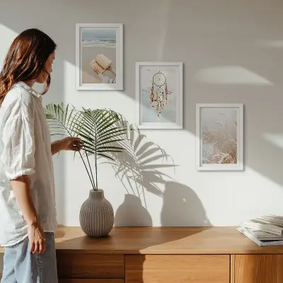 Photo frame wall peaceful landscapes with delicate summer views in a boho style