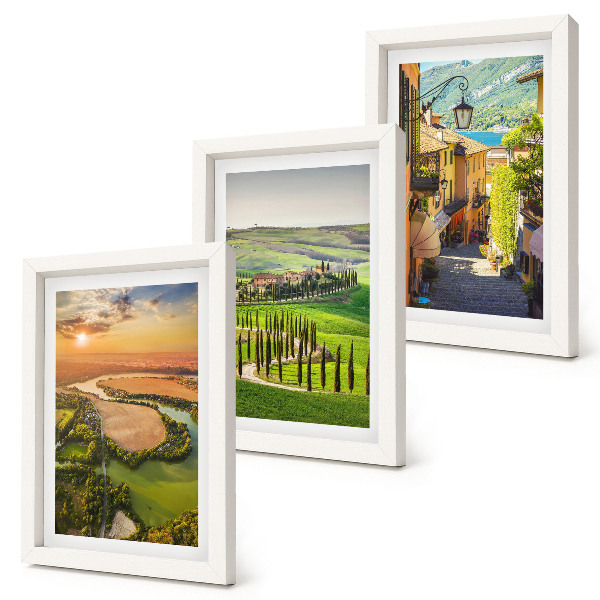 3-piece wall art set Italian landscapes with a river, hills and a city street