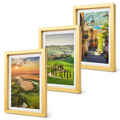 3-piece wall art set Italian landscapes with a river, hills and a city street