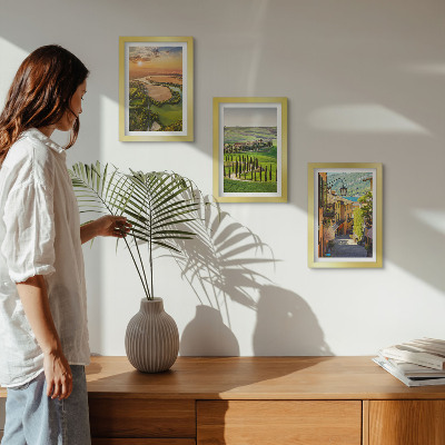 3-piece wall art set Italian landscapes with a river, hills and a city street