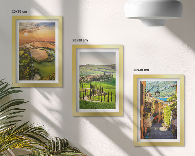 3-piece wall art set Italian landscapes with a river, hills and a city street