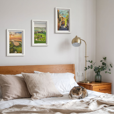 3-piece wall art set Italian landscapes with a river, hills and a city street