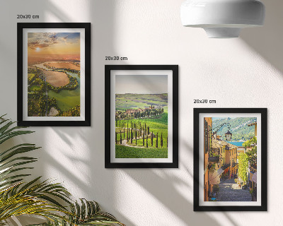 3-piece wall art set Italian landscapes with a river, hills and a city street
