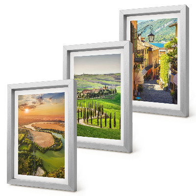 3-piece wall art set Italian landscapes with a river, hills and a city street