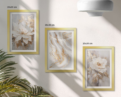 3-piece wall art set Flowers and abstract marble pattern