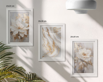 3-piece wall art set Flowers and abstract marble pattern