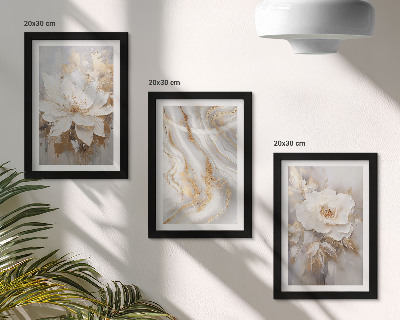 3-piece wall art set Flowers and abstract marble pattern