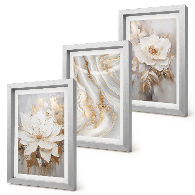 3-piece wall art set Flowers and abstract marble pattern