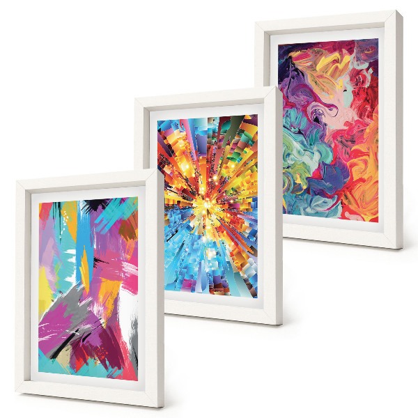 Framed triptych Colorful paint abstractions with dynamic patterns