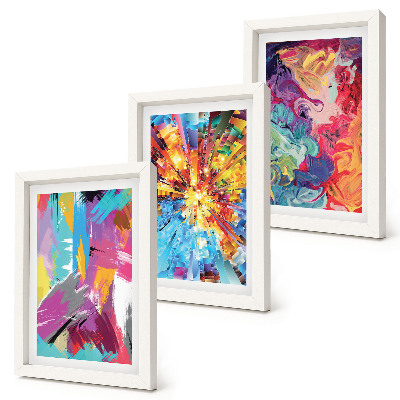 Framed triptych Colorful paint abstractions with dynamic patterns