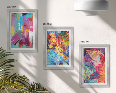 Framed triptych Colorful paint abstractions with dynamic patterns