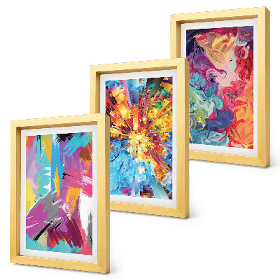 Framed triptych Colorful paint abstractions with dynamic patterns