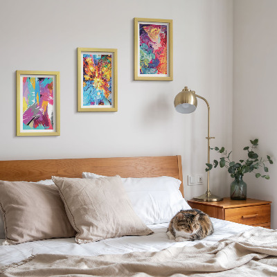 Framed triptych Colorful paint abstractions with dynamic patterns
