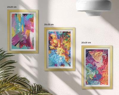 Framed triptych Colorful paint abstractions with dynamic patterns