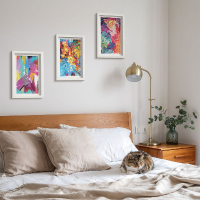 Framed triptych Colorful paint abstractions with dynamic patterns