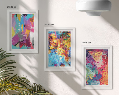 Framed triptych Colorful paint abstractions with dynamic patterns