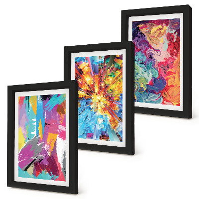 Framed triptych Colorful paint abstractions with dynamic patterns