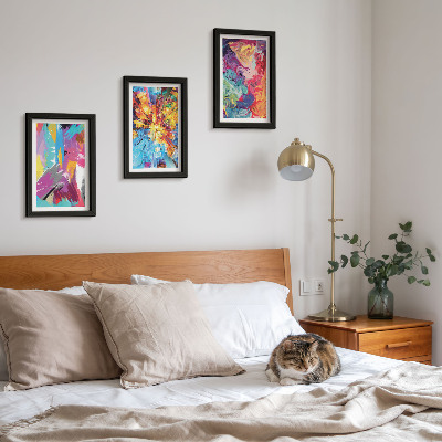 Framed triptych Colorful paint abstractions with dynamic patterns