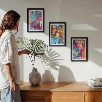 Framed triptych Colorful paint abstractions with dynamic patterns