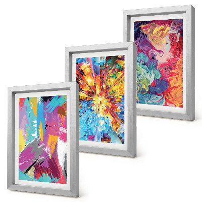 Framed triptych Colorful paint abstractions with dynamic patterns