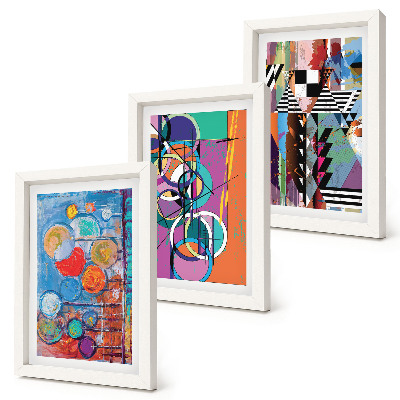 3-piece wall art set Colorful abstractions with circles and geometric patterns