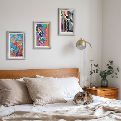 3-piece wall art set Colorful abstractions with circles and geometric patterns