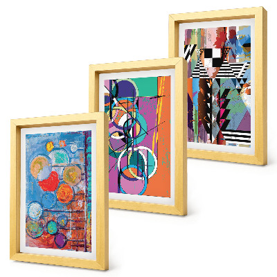3-piece wall art set Colorful abstractions with circles and geometric patterns