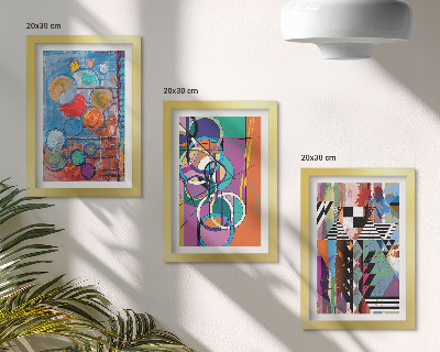 3-piece wall art set Colorful abstractions with circles and geometric patterns