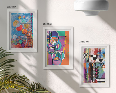 3-piece wall art set Colorful abstractions with circles and geometric patterns