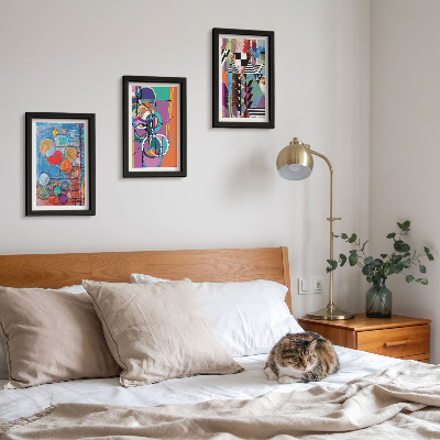 3-piece wall art set Colorful abstractions with circles and geometric patterns