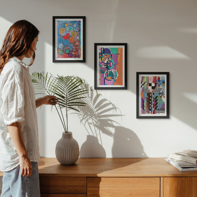 3-piece wall art set Colorful abstractions with circles and geometric patterns
