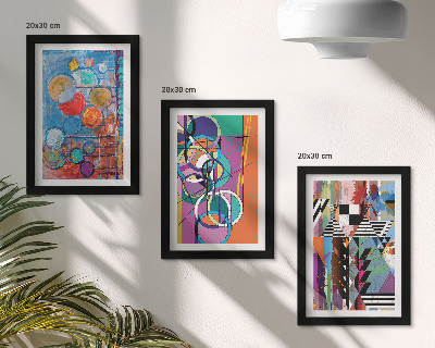 3-piece wall art set Colorful abstractions with circles and geometric patterns