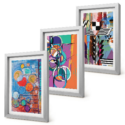 3-piece wall art set Colorful abstractions with circles and geometric patterns