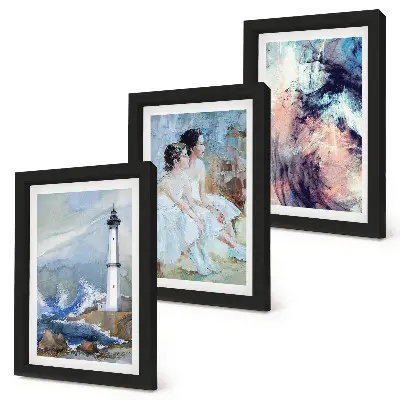 Photo frame wall painted abstract lighthouse and dancers print set