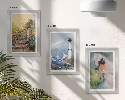 Framed lighthouse and girl with horse nature scenery triptych three-piece wall art set