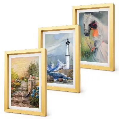 Framed lighthouse and girl with horse nature scenery triptych three-piece wall art set