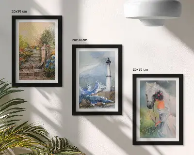 Framed lighthouse and girl with horse nature scenery triptych three-piece wall art set