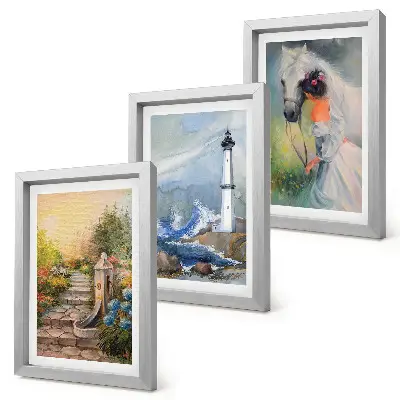 Framed lighthouse and girl with horse nature scenery triptych three-piece wall art set