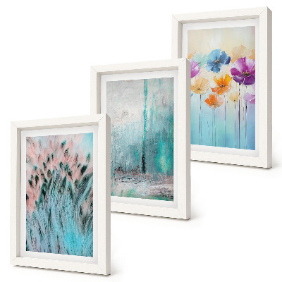 3-piece wall art set Flowers against a background of pastel colors and delicate patterns