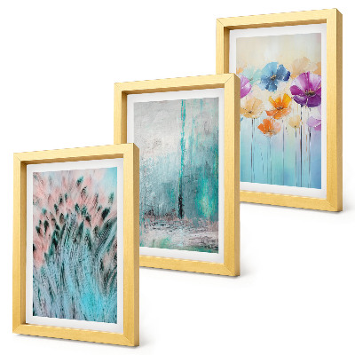 3-piece wall art set Flowers against a background of pastel colors and delicate patterns