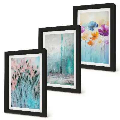 3-piece wall art set floral pattern in soft pastel colors